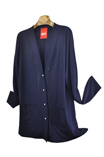 elma abone Large Size Combed Cotton Four Button Stone Mother Cardigan