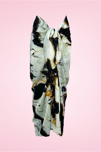 pistore Black and White Marbling Patterned Long Pareo Satin Women's Beach Dress New Season