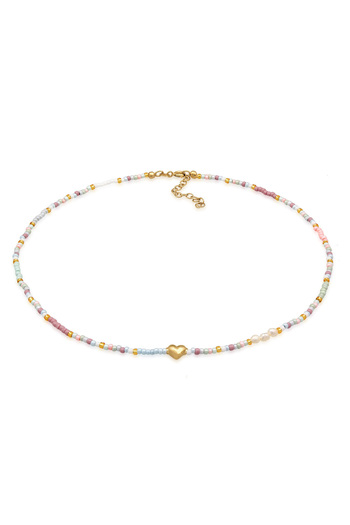 ELLI Dámský náhrdelník Choker se skleněnými korálky ve tvaru srdce Trend ze stříbra 925, pozlacený