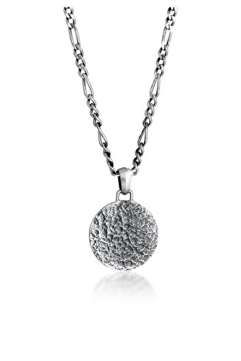 KUZZOI Halskette Herren Figaro Halskette Münzanhänger Strukturiert Oxidiert in 925 Sterling Silber
