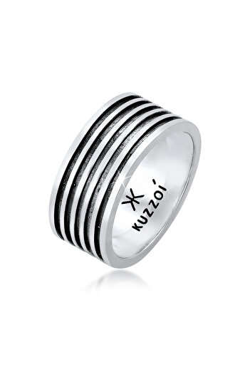 KUZZOI Ring Herren Bandring Rillen Vintage Massiv in 925 Sterling Silber