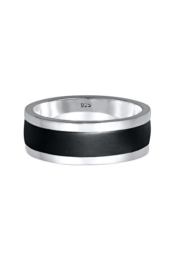 KUZZOI Ring Bandring Casual Geo Emaille Schwarz 925 Sterling Silber
