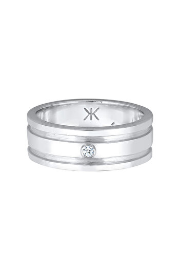 KUZZOI Ring Herrenring massiv mit Diamant (0,03 ct.) in 925 Sterling Silber