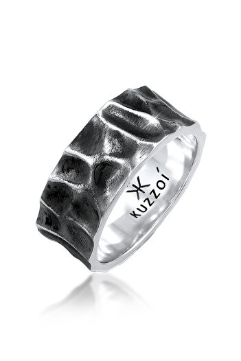 KUZZOI Ring Herren Bandring gehämmert Used Look massiv in 925 Sterling Silber