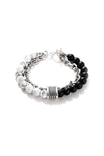 REDz Accessories Brățară și lanț cu mărgele, negru/alb