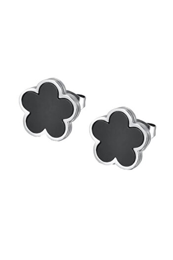 REDz Accessories Earrings Flowers with black decoration, Screw closures, for Women, Fashion, Silver