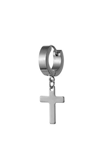 REDz Accessories Cross Earring for Men, Trendy Model with Cross, Stainless-Steel, Silver