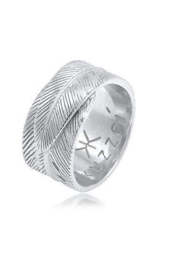 KUZZOI Ring Herren Feder Statement Chunky Vintage Trend Massiv in 925 Sterling Silber