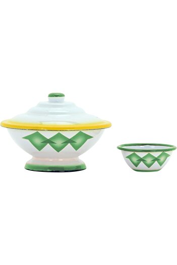 ALSAIF Iron Date Bowl By Enamelware 16cm And Seed Bowl 8.5cm, Diamond Design, Multicolor, Set Of 2