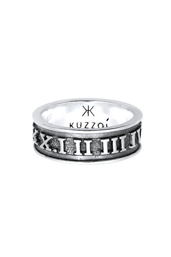 KUZZOI Ring Herren Bandring Römische Zahlen Trend Robust Massiv in 925 Sterling Silber