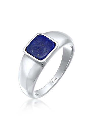 KUZZOI Ring Herren Siegelring Quadratisch Basic Robust Blau mit Sodalith in 925 Sterling Silber