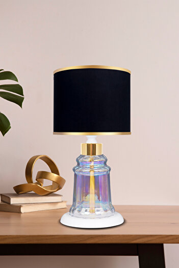 MINIMAL ETICARET VE BILGI TEKNOLOJILERI Baroque White Glossy Shine Mini - Black Headboard Glass Lampshade