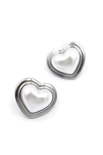 Royaleks Pearl Heart Earrings - Silver