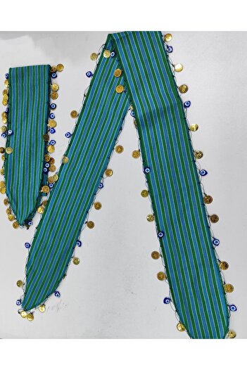 DİNÇLER TEKSTİL Black Sea Keşan Lira Evil Eye Shawl & Bandana Green Blue