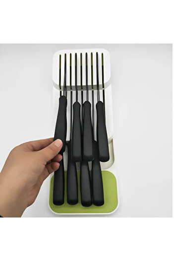 Herum Knife holder, 2 levels, for short or long blade knives, 18 compartments, White, 39.7 x 14.5 x 7.5 cm