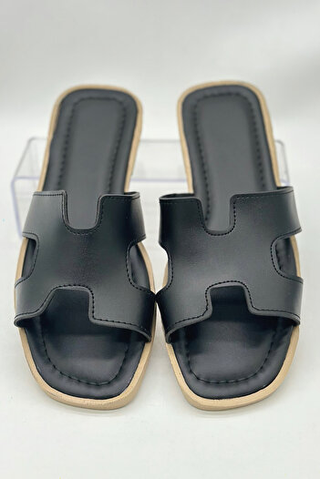 SWORD Papuci de vară - Papuci de vară pentru femei cu model H din piele artificială - Papuci casual