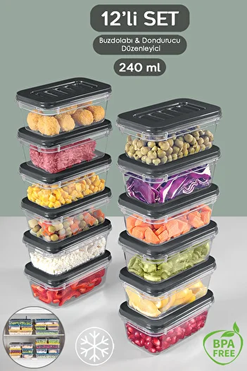 Meleni Home 240ml Microwave Food Supply Storage Kit - 12 Pieces Anthracite Color Organizer Organizer