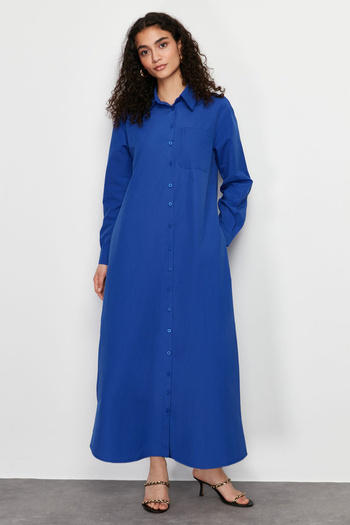 Trendyol Modest Φόρεμα υφαντό πουκάμισο με κουμπιά Saks TCTSS24EB00137