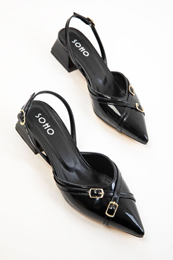 SOHO Black Patent Leather Women's Classic Heeled Shoes 20599