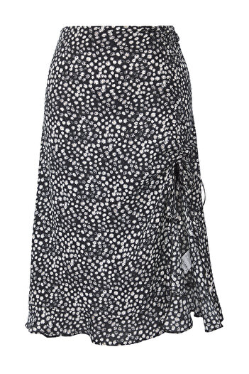 Edit by Trendyol Black Gathered Floral Patterned Viscose Woven Skirt Tedss25Et00012