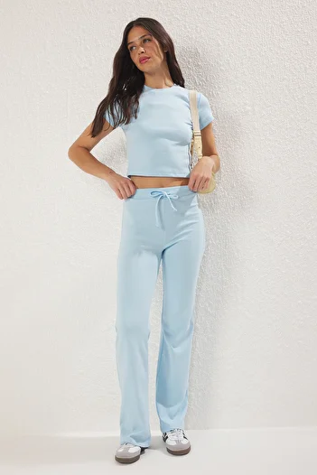 Trendyol Collection Light Blue Fitted/Fitted Stretch Knitted Bottom-Top Suit Twoss25Au00053
