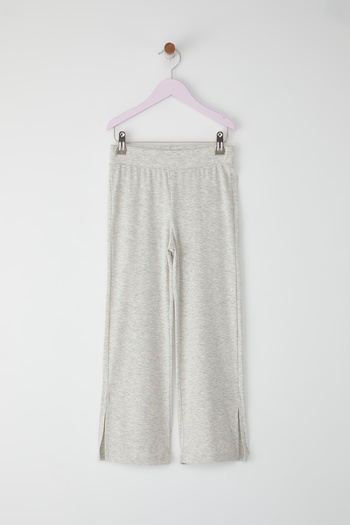 TRENDYOLKIDS Gray Melange Girl's Cotton Basic Slit Detailed Wide Leg Knitted Trousers Tkdss25Pl00016