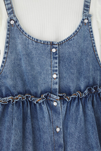 TRENDYOLKIDS Dark Blue Girl's 100% Cotton Strap Woven Salopet Tkdss25Se00002