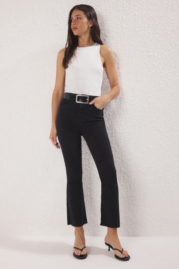 Trendyol Collection Anthracite High Waist Crop Flare Jeans Twoss25Je00275