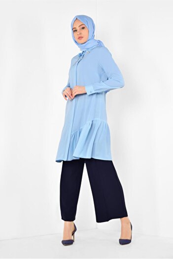 Alvina Brooch Detailed Tunic 4853 - Neckline Flounce and Skirt