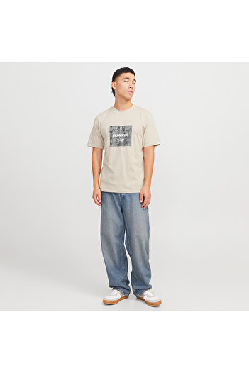 Jack & Jones Jack&jones Tarmac Camo Front Crew Neck Ανδρικό μπεζ μπλουζάκι με στρογγυλή λαιμόκοψη