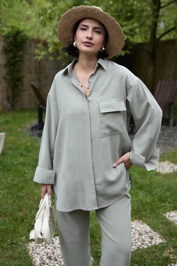 InStyle Pocket Detail Modal Light Green Double Suit