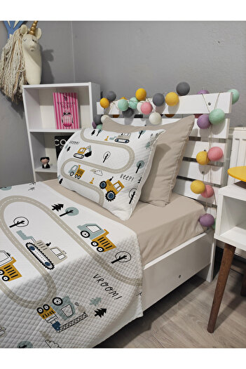 yok yok evim eve dair her şey 4 Piece Scoop Workmen Single Pique Bedspread Set with Patterned Elastic Sheets