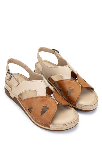 Tamer Tanca Women's Genuine Leather Beige Heeled Sandals
