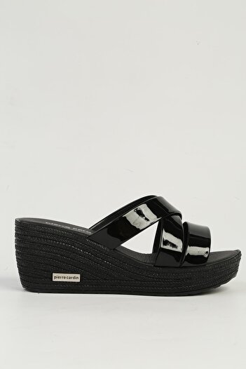 Pierre Cardin Black Patent Leather Women's Slippers Pc-7476