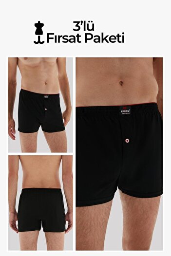 ERDEM İÇ GİYİM Erdem 3-Piece Black Combed Cotton Boxer 1400