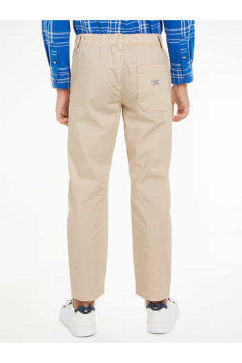 Tommy Hilfiger Boys Beige Regular Pull On Poplin Woven Pants