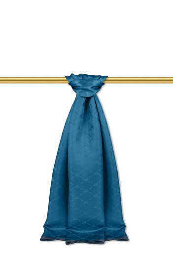 Bursa İpek Petroleum Blue Chain Monogram Pattern Silk Shawl