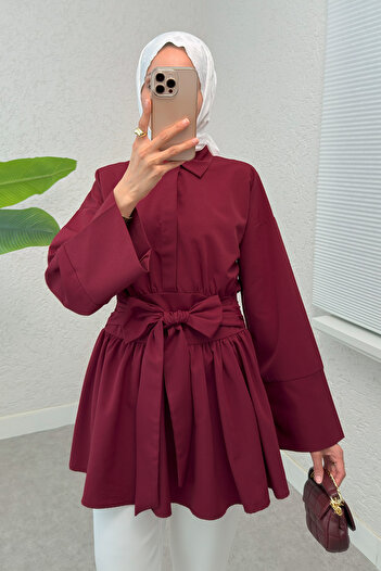 Salih Çelebi Kimono Sleeve Bow Tunik 1613 - Bordo