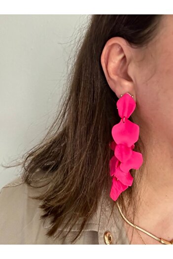 alsaccessories Pink Color Leaf Long Model Acrylic Stylish Dangle Earrings