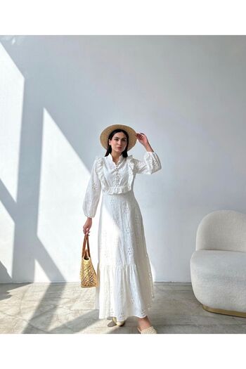 Swan Woman Φόρεμα με κεντητό βολάν με λεπτομέρειες