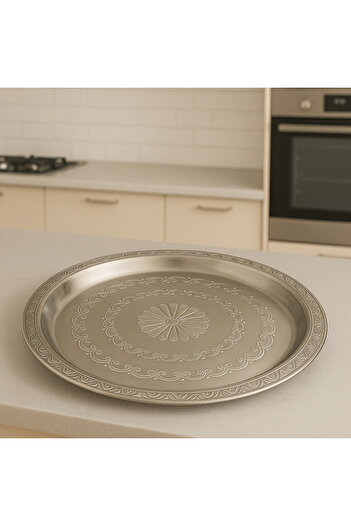 ALMUFARREJ Round Serving Tray Silver 55cm