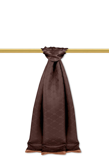 Bursa İpek Bitter Coffee Chain Monogram Pattern Silk Shawl