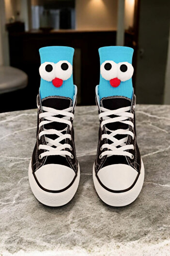 ZEYZEY MONKEY 1 Pair Blue Burst Eyes Funny Design Solid Color Unisex Sports Socks