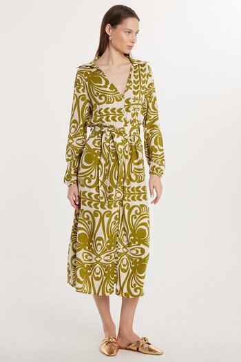 Tudors Women's Slim Fit V Neck Balloon Cuff Dress