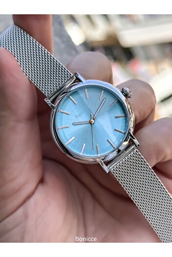 Ferrucci Marka Gümüş Renk Çelik Hasır Kordon Beyaz Kadran Mini Kasa Kadın Kol Saati +Bileklik