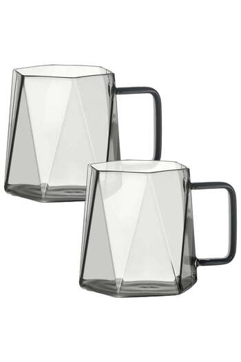 Quasar & Co. Set of 2 mugs, Quasar & Co.®, diamond pattern, glass, 2x450 ml, anthracite grey