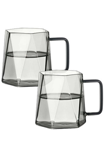Quasar & Co. Set of 2 mugs, Quasar & Co.®, diamond pattern, glass, 2x450 ml, anthracite grey