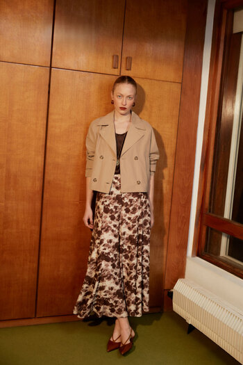Gusto Patterned Viscose Long Skirt - Brown