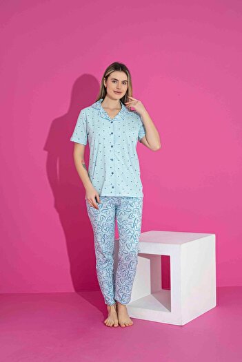 Tarık Cămașă cu mânecă scurtă combinată pentru mamă și fiică, cu fund lung, țesătură din bumbac pieptănat din lycra, set de pijamale de grosime medie-3027