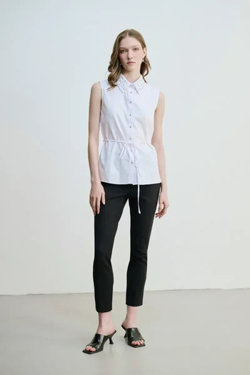 Gusto Cotton Shirt with Pearls and Stones on the Collar - White